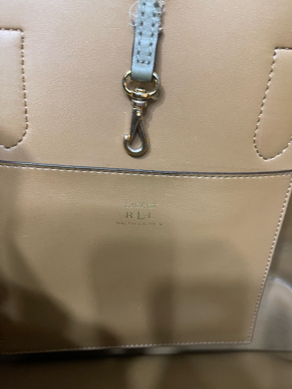 Ralph Lauren Olive-Taupe Leather Tote with Gold Hardware - Picture 5 of 7